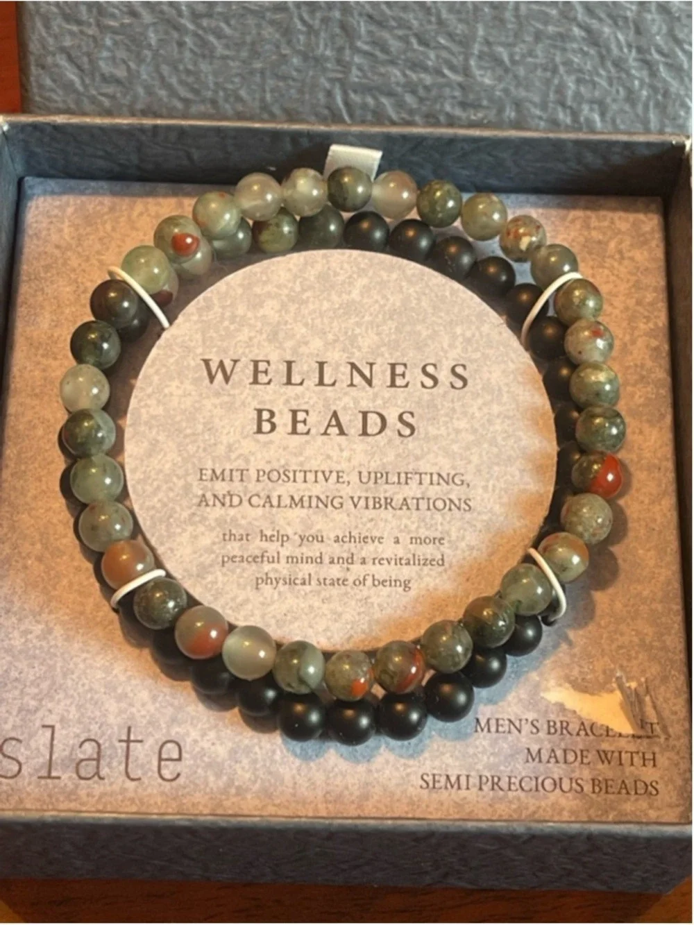 Slate Wellness Beads Men's Bracelet double-strands Semiprecious Agate Stones